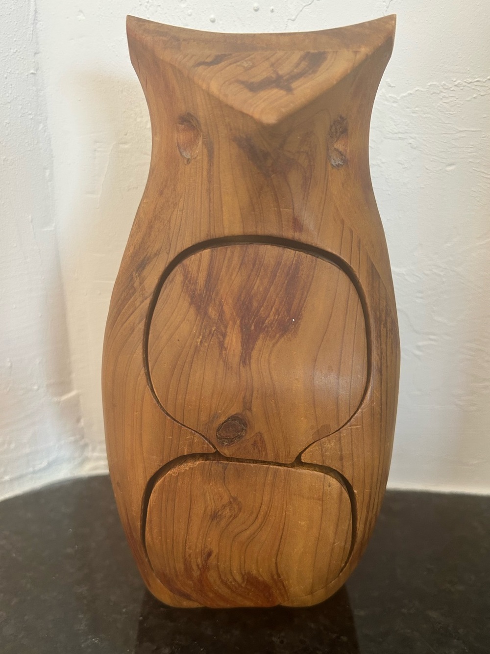 VTG Deborah D Bump Hand Carved Wood Owl Puzzle Box MCM